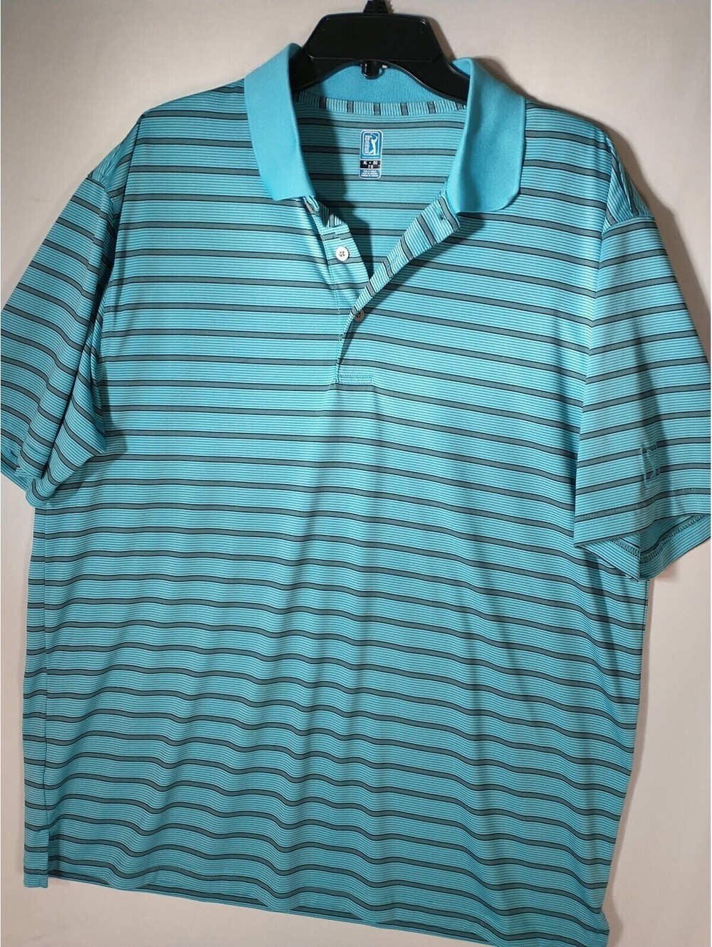 PGA Tour Shirt Mens XL Golf Polo Blue black Stripe Short Sleeve